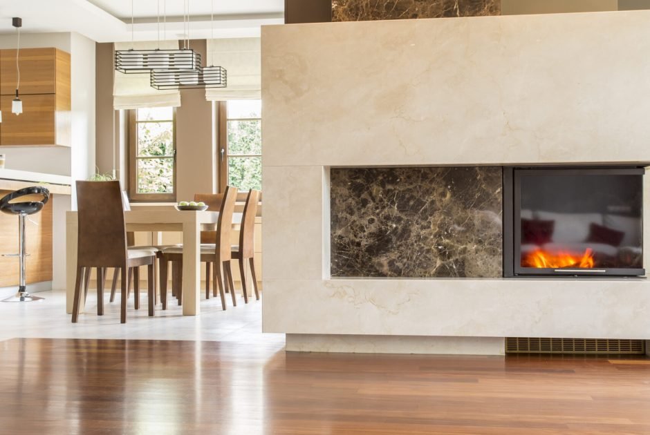 Picture of fireplace in beige living room